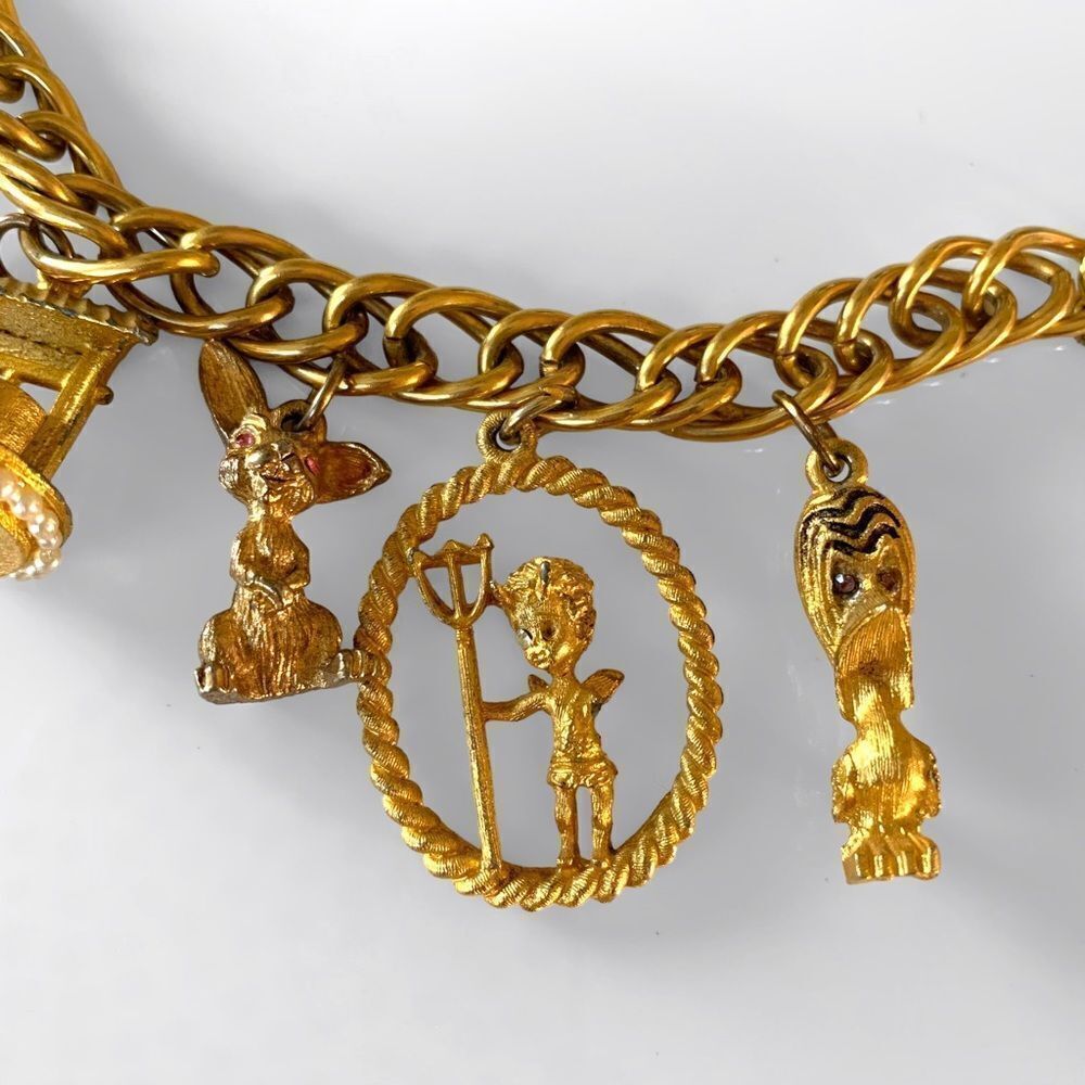 Vintage HOBCO Gold Chunky Charm Bracelet - Picture 4 of 8